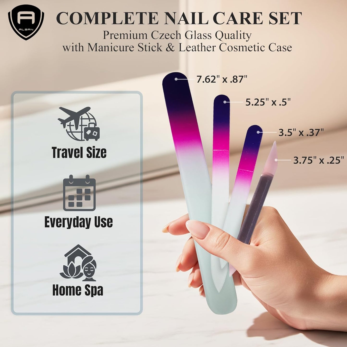 Alban Czech Glass Nail File Parent (Purple & Pink & Pink Manicure, 5, Count, 180/240 Grit)