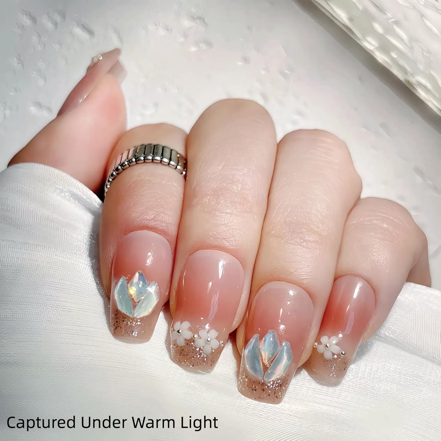 Tomato Red Press on Nails 3D Flower Coffin Fake Nails Medium Length False Nails Natural Fit Stick on Nail Tips for Spring and Summer