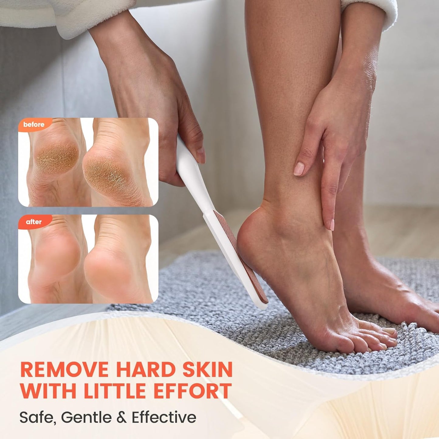 BEZOX Long Handle Glass Foot File Callus Remover, Foot Scrubber for Dead Skin, Cracked Heel Foot Scraper - White