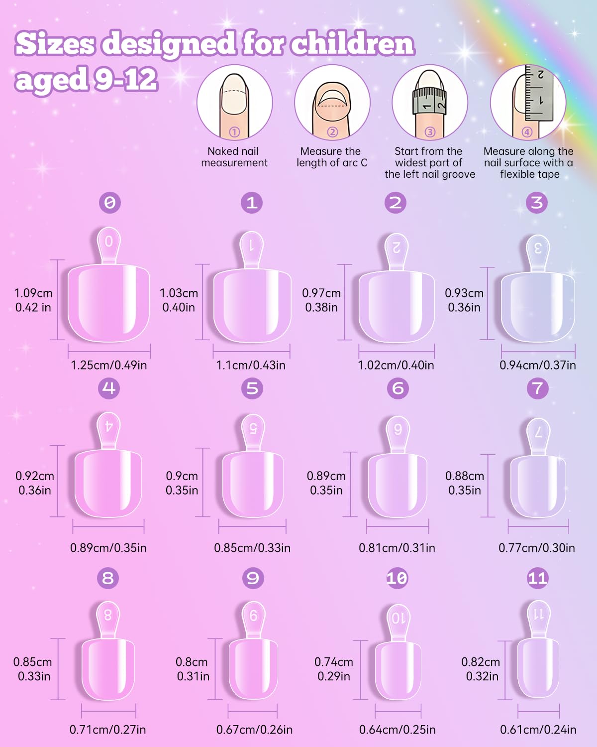 krofaue Kids Nail Tips with Handle - 240Pcs Soft Gel Press on Nails for Girls & Children for Easy DIY Nail Tips Art, 12 Sizes Fingernail Decoration