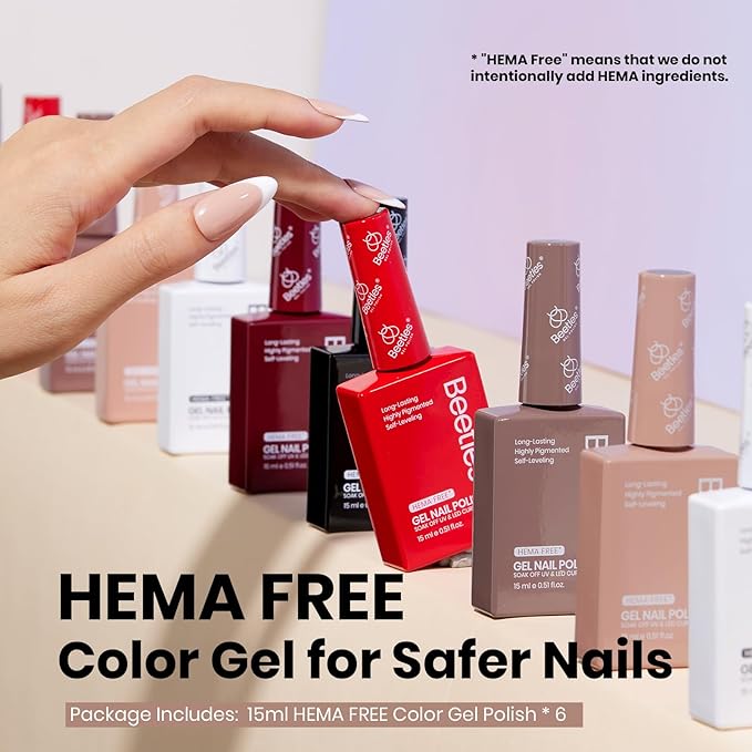 Beetles Fall Winter Gel Nail Polish Set, 6 Colors 15ML Brown Burgundy Black White Red Nude Hema-Free Soft Classics Polish Soak off Uv Led Lamp Nail Art Salon Colorful Bottle Manicure