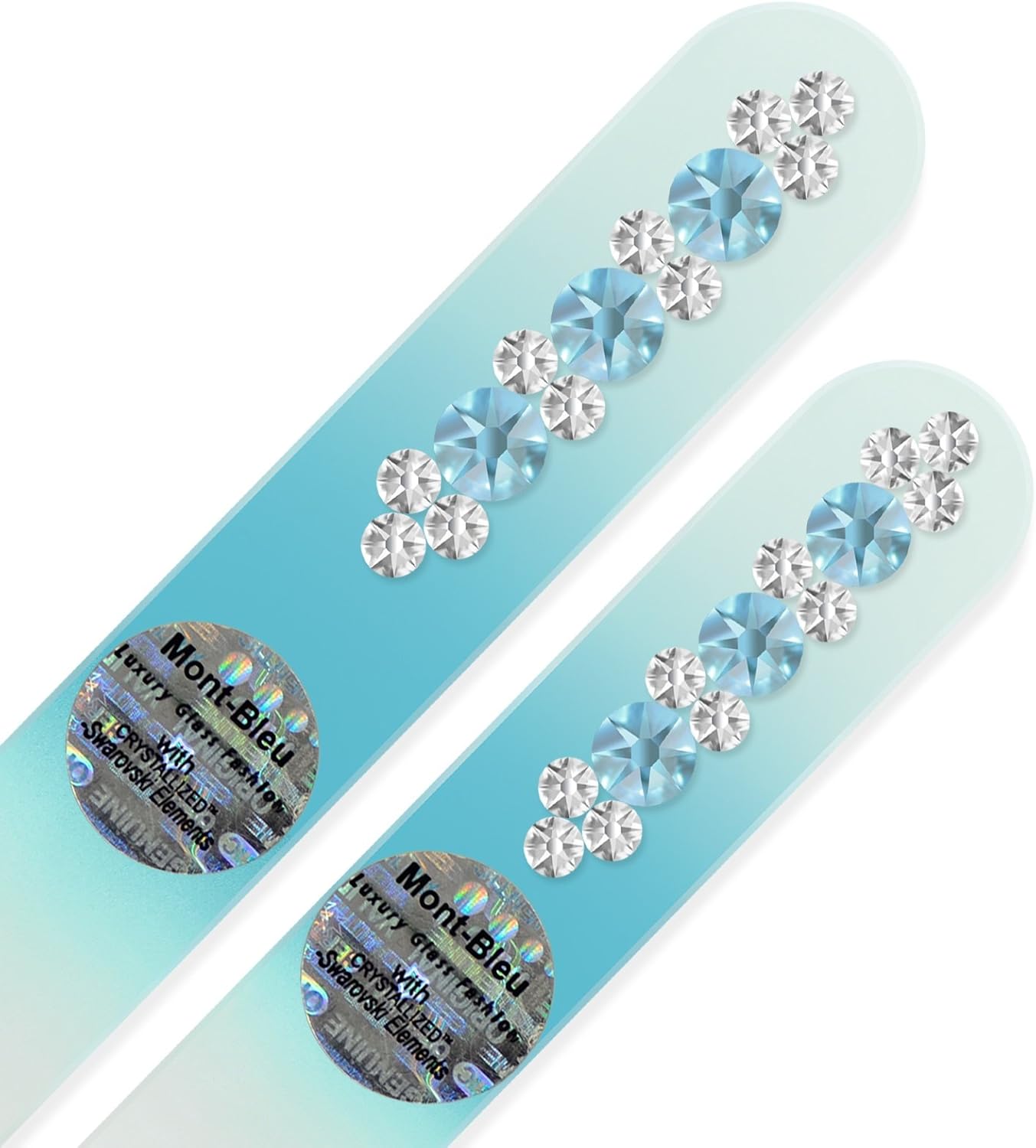 Double Sided Fingernail File for a Smooth Finish - Mont Bleu Set of 2 Glass Nail Files Hand Decorated with Crystals - Handmade Gifts - Your Nail Health in Your Hands - Czech Glass File