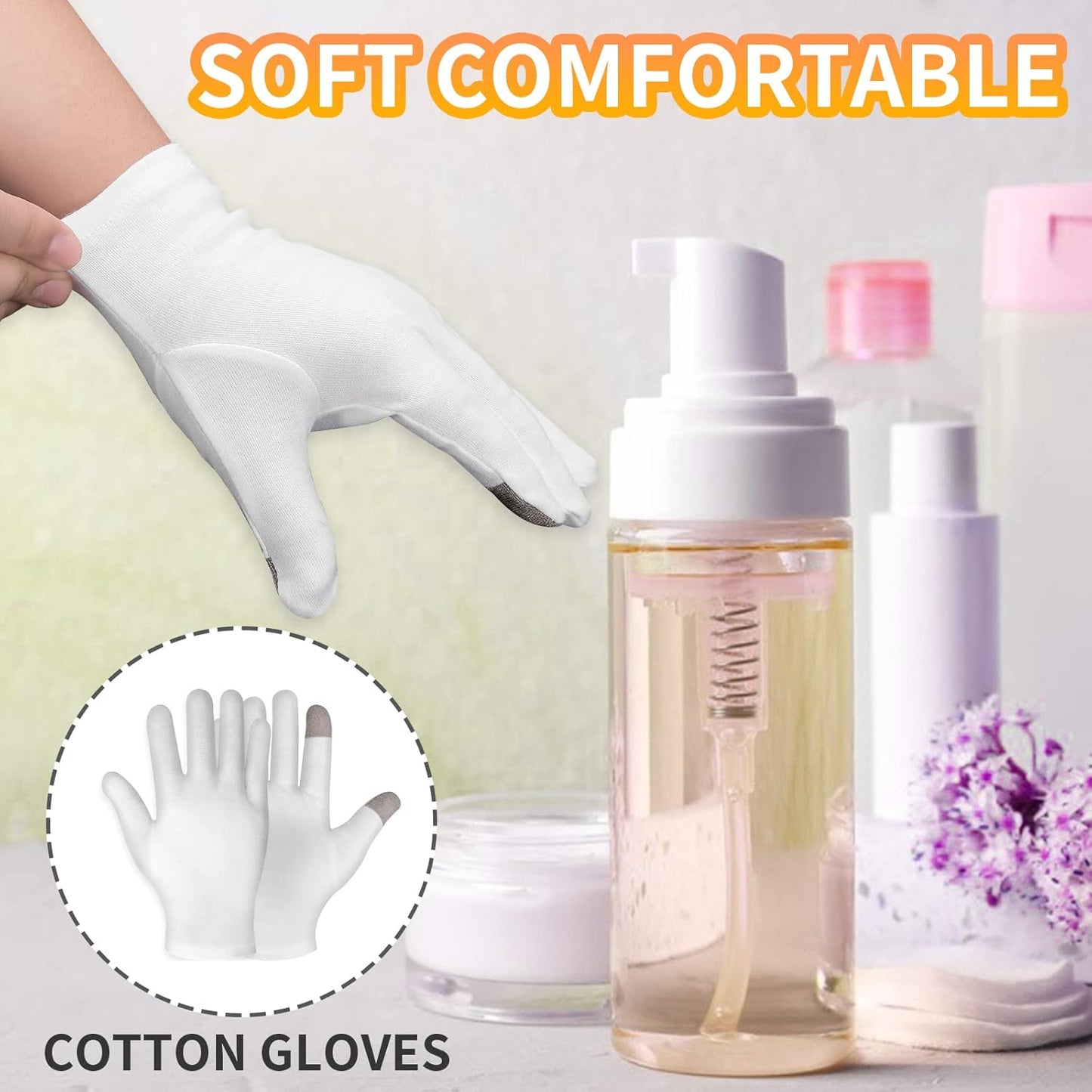 Sibba 3 Pairs Touch Screen Moisturizing Gloves White Cotton Moisturizing Gloves Overnight Bedtime Heal Eczema Sleeping Lotion Hand Spa Treatment Gloves Repair Rough Cracked Dry Chapped Hands Skin