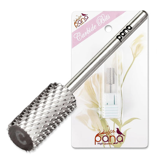 PANA Professional 3/32" Shank Size - Flat Top Large Barrel Silver Carbide Bit Coarse Grit - Nail Drill Bit for Dremel Machine