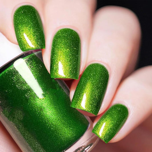 COSMOO Green Nail Polish, 12ml Bright Quick Dry Nail Lacquer, Shimmer Art Varnish, 0.41 fl oz (Shimmer Green)