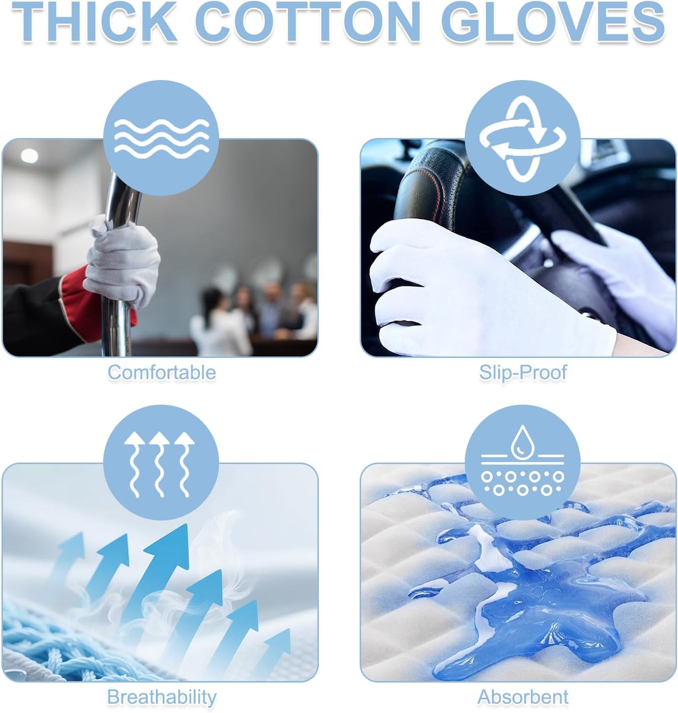 12 Pairs White Cotton Gloves Premium Moisturizing Hand Protection for for Dry Hands Sleeping Eczema Relief for Men and Women