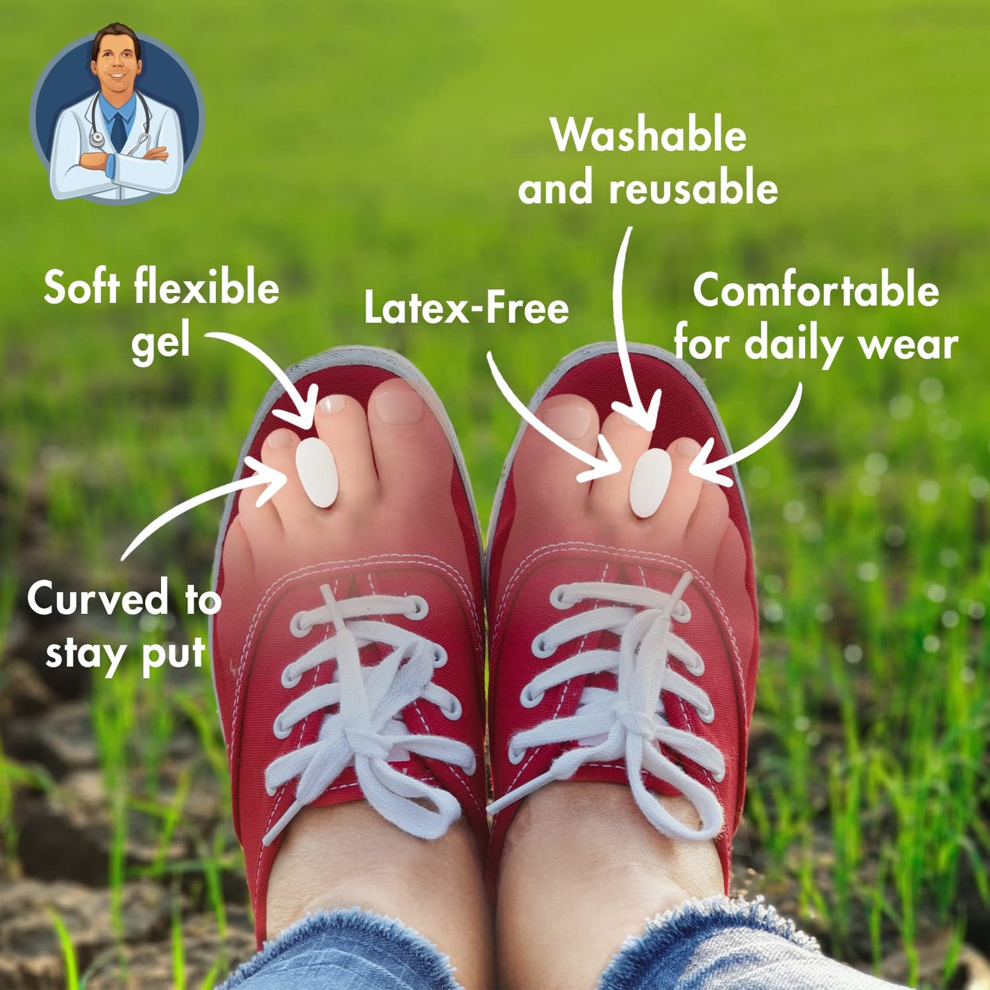 Dr. Frederick's Original Gel Toe Separators/Spacers - 6 ct - Temporary Bunion Corrector - Orthotic for Bunions & Overlapping Toe Pain - Ideal for Running, Yoga, and All-Day Foot Comfort - Small