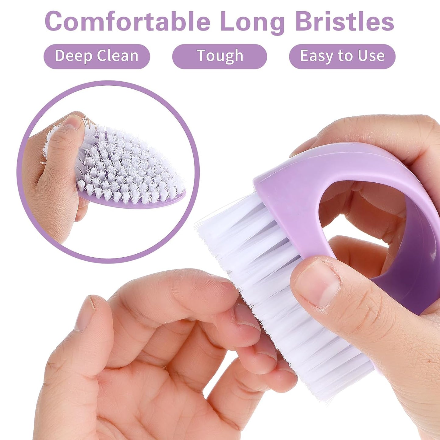 Cobee 2 Pack Hand Nail Brush for Cleaning Fingernails Durable Stiff Bristles Nail Scrub Brush Cleaner with Handle Heavy Duty Deep Nail Cleaning Scrubber for Men Fingernails Toes Garden(Green, Purple)