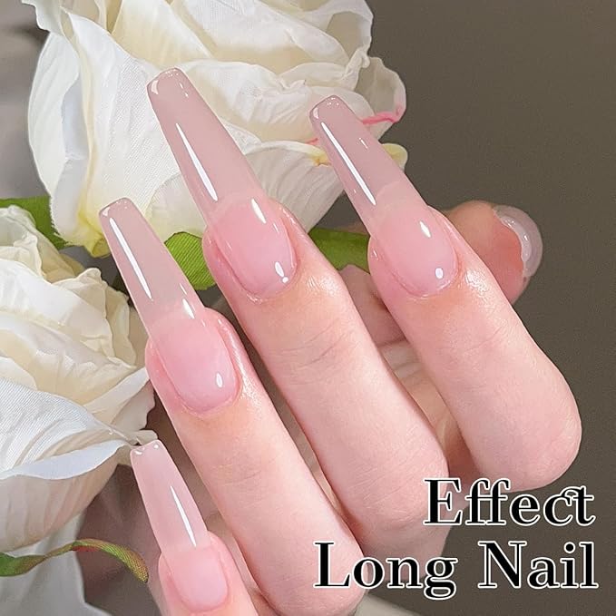 Jelly Nude Pink Gel Nail Polish, 15ml Sheer Clear Light Purple, Translucent Milky Color, High Gloss Soak Off U V Gel Nail French Nail Manicure Salon DIY X11