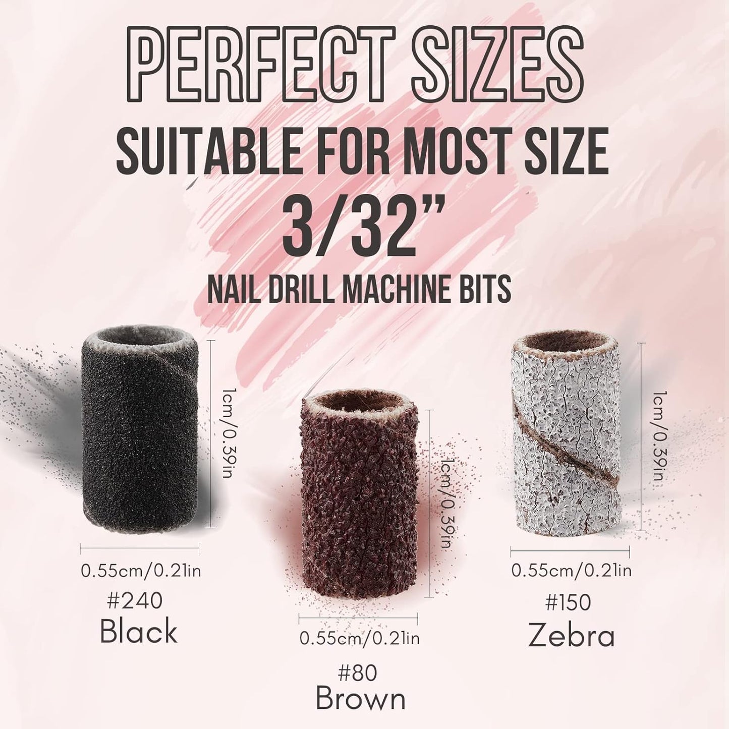 Makartt Nail Drill Bits Sanding Bands - for Nail Drill #80#150#240 Grits 300Pcs File Sanding Bands Zebra Brown Professional Bits Set for Acrylic Nails Gel Manicures Pedicures Tools（Brown,Zebra,Black）