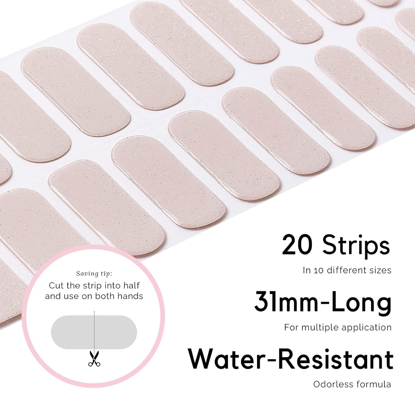 NAILOG Gel Nail Polish Strips, 20 Extra Long Semi Cured Nail Strickers | Glossy and Long Lasting Gel Nail Strip with Soft Gel Finish | Glimmer