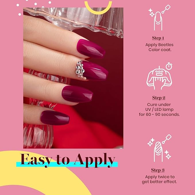 Beetles Burgundy Red Gel Polish-15ml Burgundy Dark Red Gel Nail Polish UV LED Nail Lamp DIY Wine Fall Color Nail Art Design Gift for Women