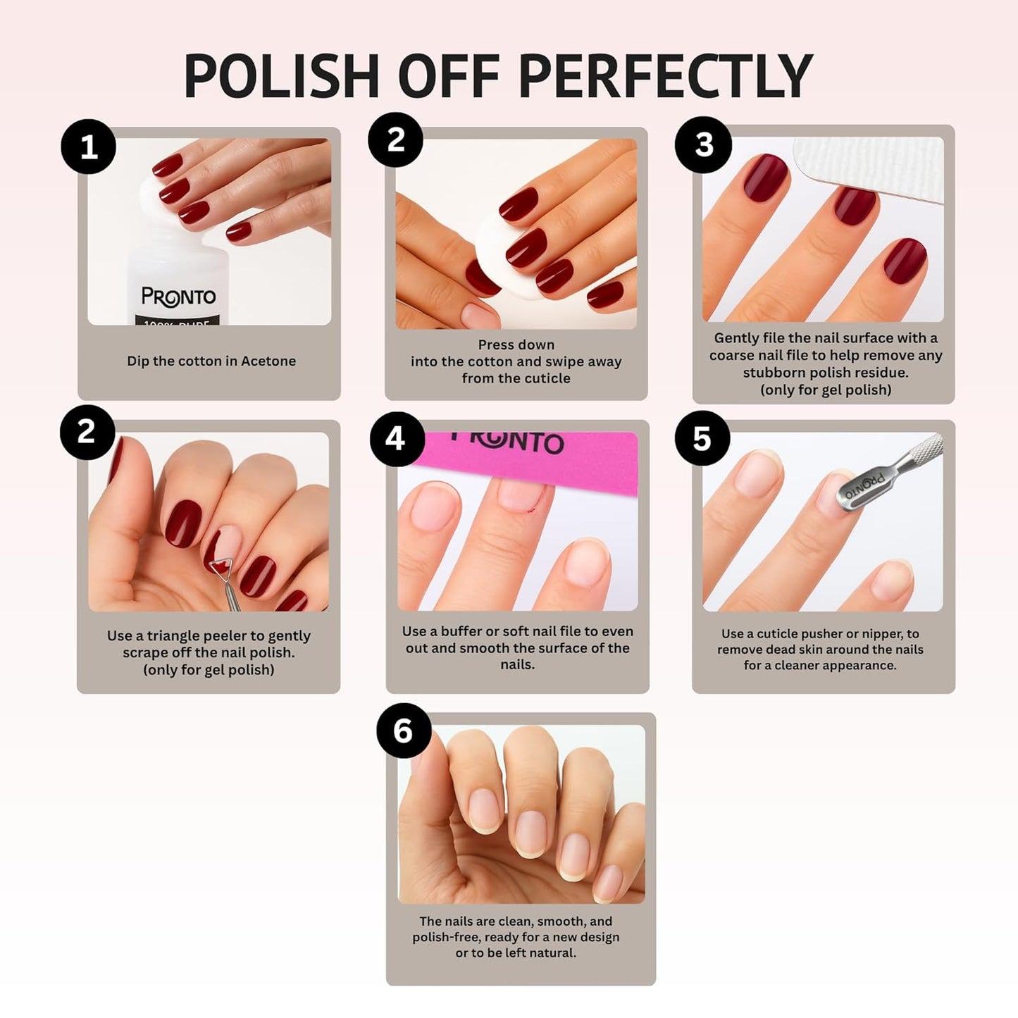 Pronto Pure Acetone 16 oz Nail Polish Remover Gel NailKit, Acrylic Nail Kit Including Cuticle pusher, Nail File, Nail Buffer, and Nail scraper- Ideal For Gel Nail Polish & Dip Powder Removal