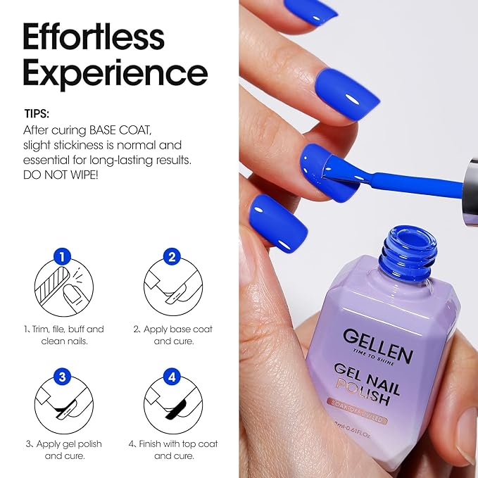 Gellen Blue Gel Nail Polish, 18ml Soak Off High Glossy Gel Polish for Nails, Need Cured Under UV light for Salon at Home DIY