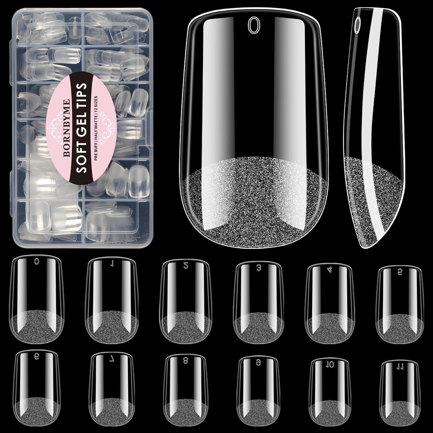 Short Square Soft Gel Nail Tips, BORNBYME 216 PCS Pre Buff Full Cover Shaped Nail Extenison Tips Half Matte Gel Nail Tips