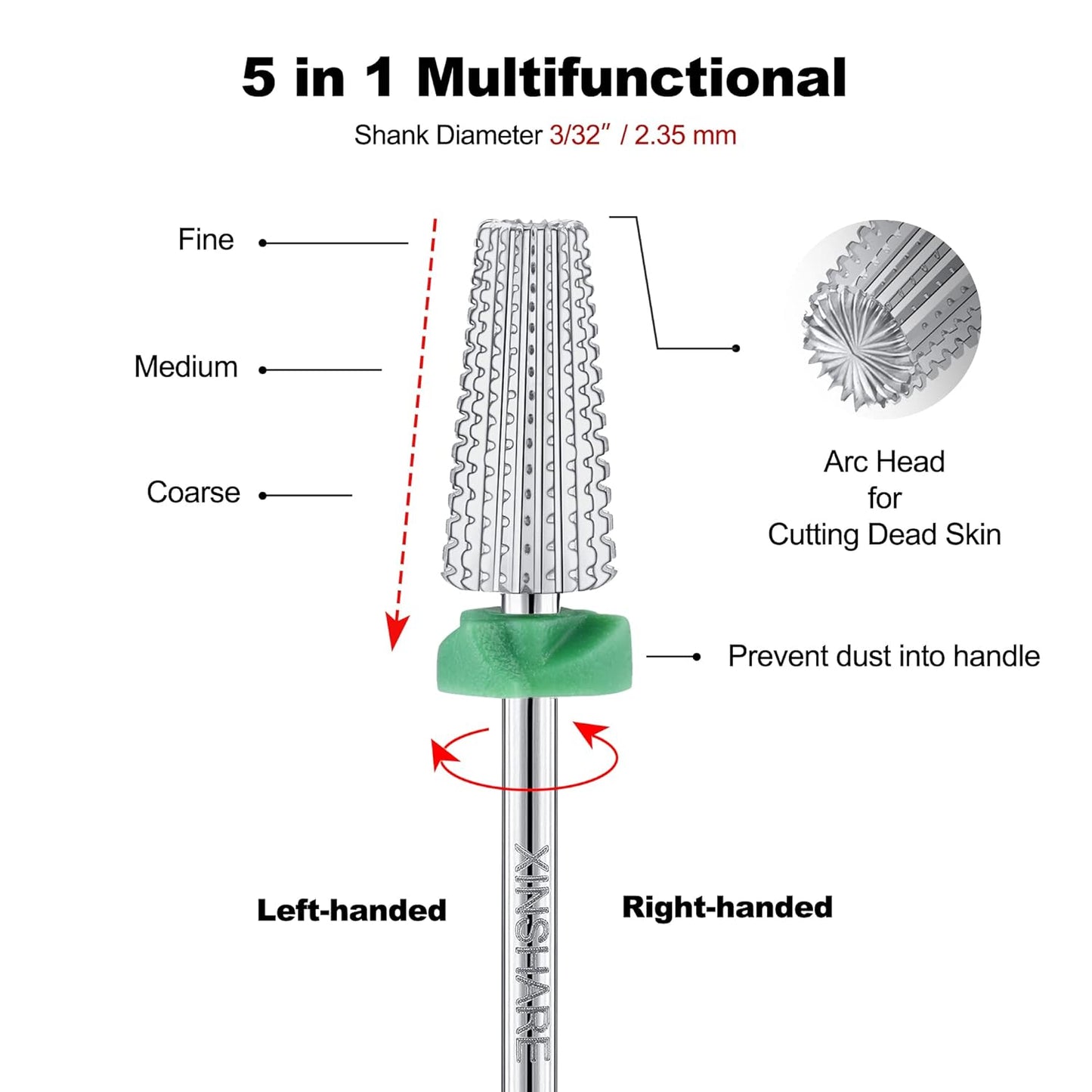 5 in 1 Multi-Function Nail Drill Bit 3/32" Tungsten Carbide Tapered Drill Bits for Nails Professional Fast Removing Acrylic Hard Gels Nail Efile Bit For Electric Nail Drill Machine Coarse(C)