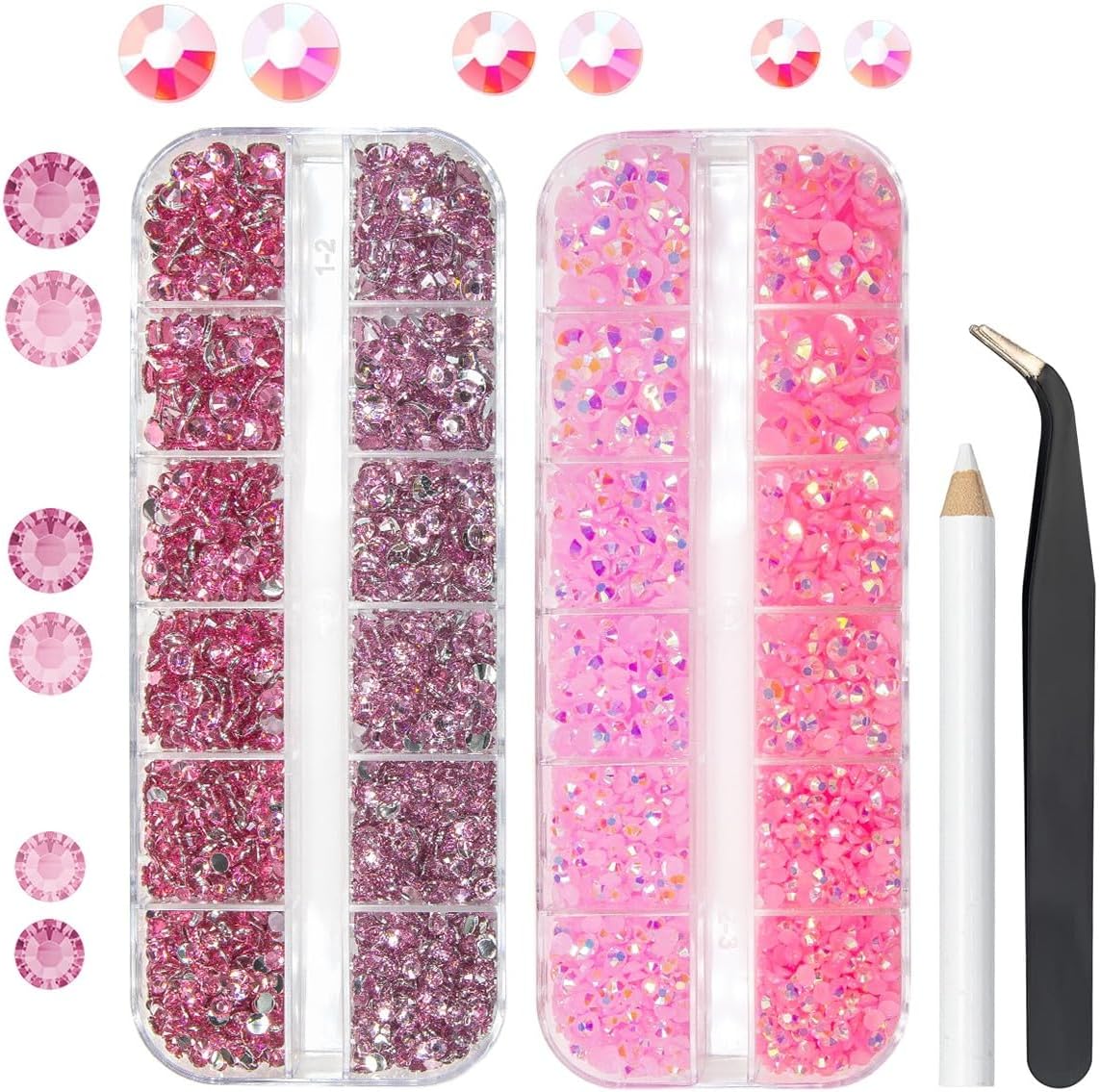Pink Jelly Resin Rhinestones for Crafting 3mm 4mm 5mm Flatback Light Pink Dark Pink AB Stones Non-Hotfix Gems Diamonds Crystals Charms for Nails Face Eye Makeup Mugs Tumblers Bottles DIY Crafts