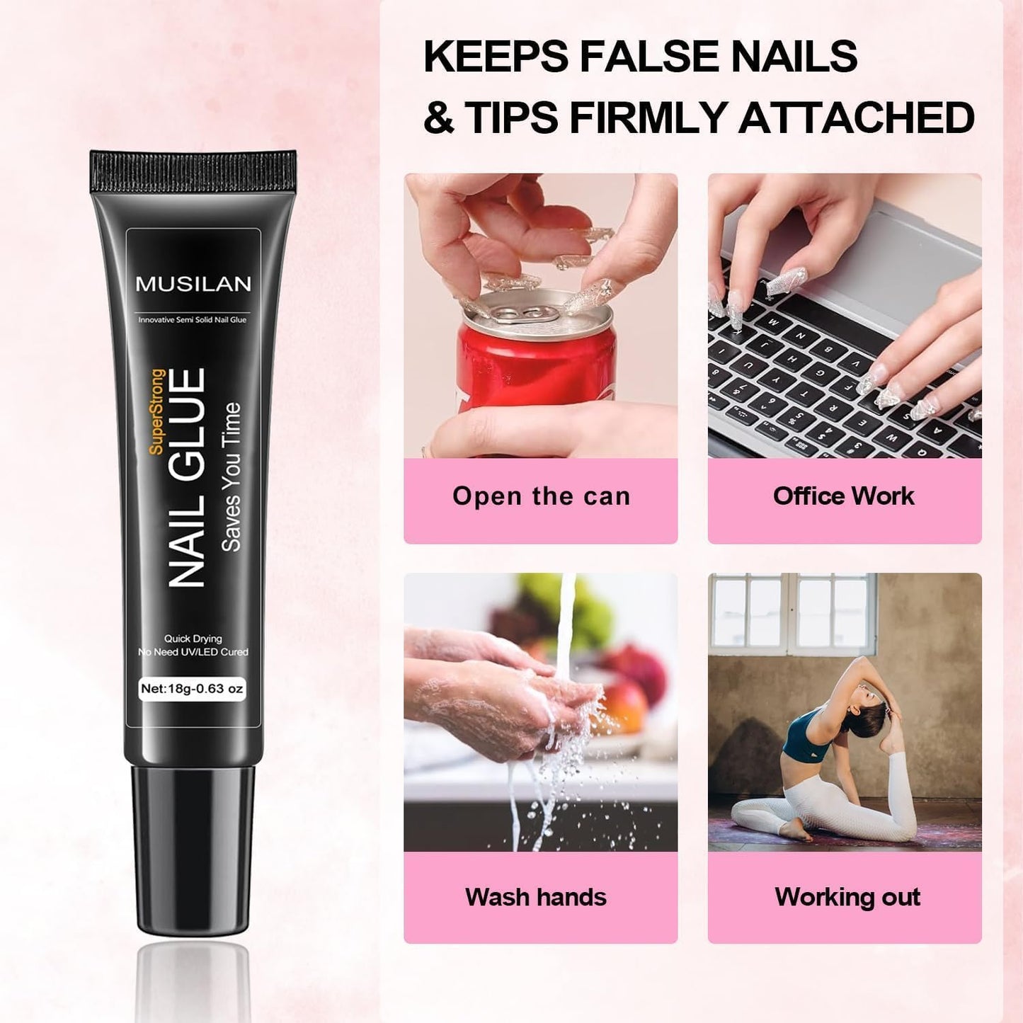 2PCS 18g Solid Nail Glue Gel with 6ml Remover Pen,Super Strong Nail Glue & Quick Drying Remover for Press On Tips No Need for UV Lamp Magic Click Removal Pen Powder Design