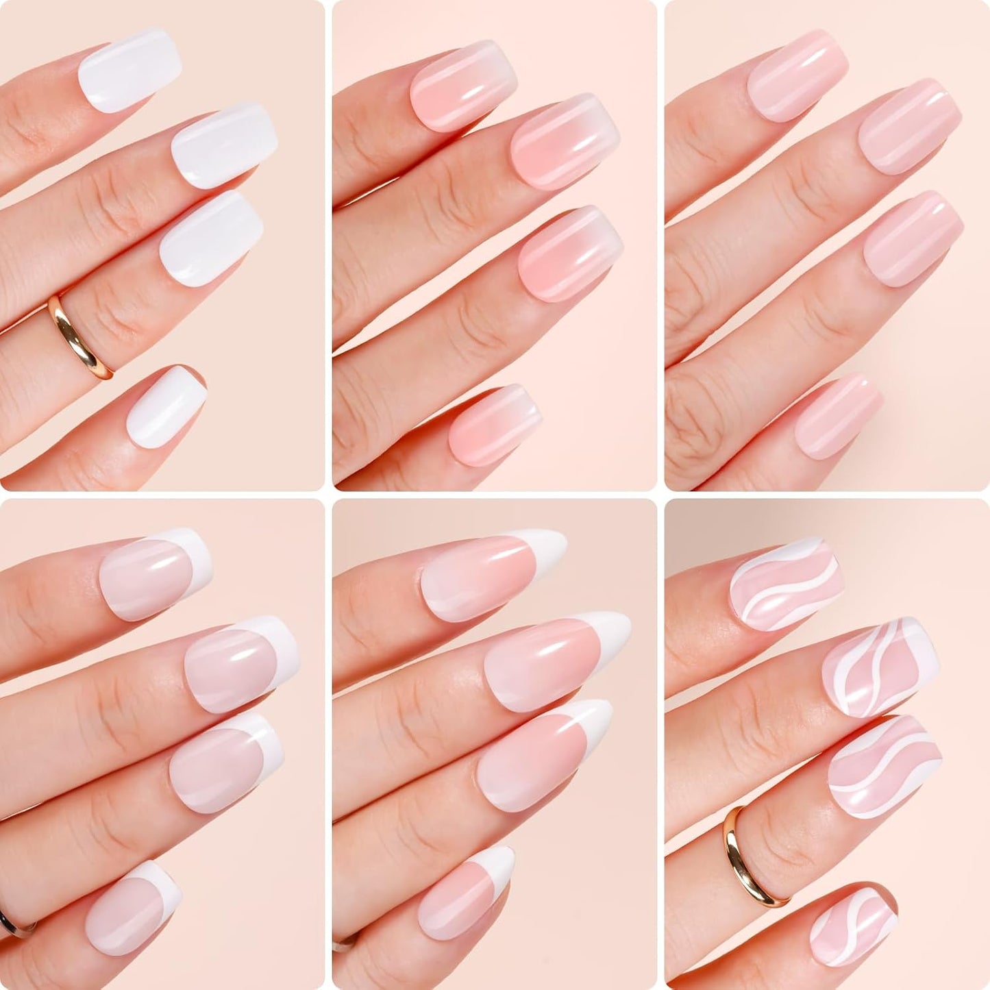 Makartt Press on Nails Kit: Short Nude Elegance Coffin Nail Tips in 6 Styles 144PCS, Natural Fit with Adhesive Tabs, Glue, and File, Manicure Set for Home Salon
