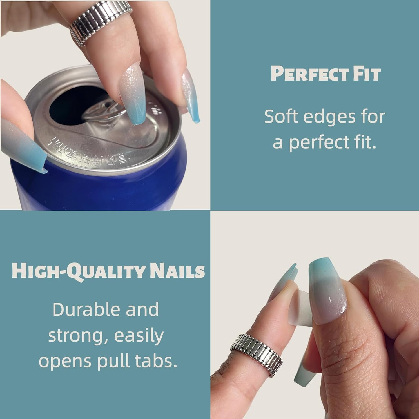 Press on Nails – 30PCS Medium Coffin Cat Eye Fake Nails with 12 Sizes – Gradient Blue Green Glossy Nails for Women – Reusable Glue-On Nails for All Occasions