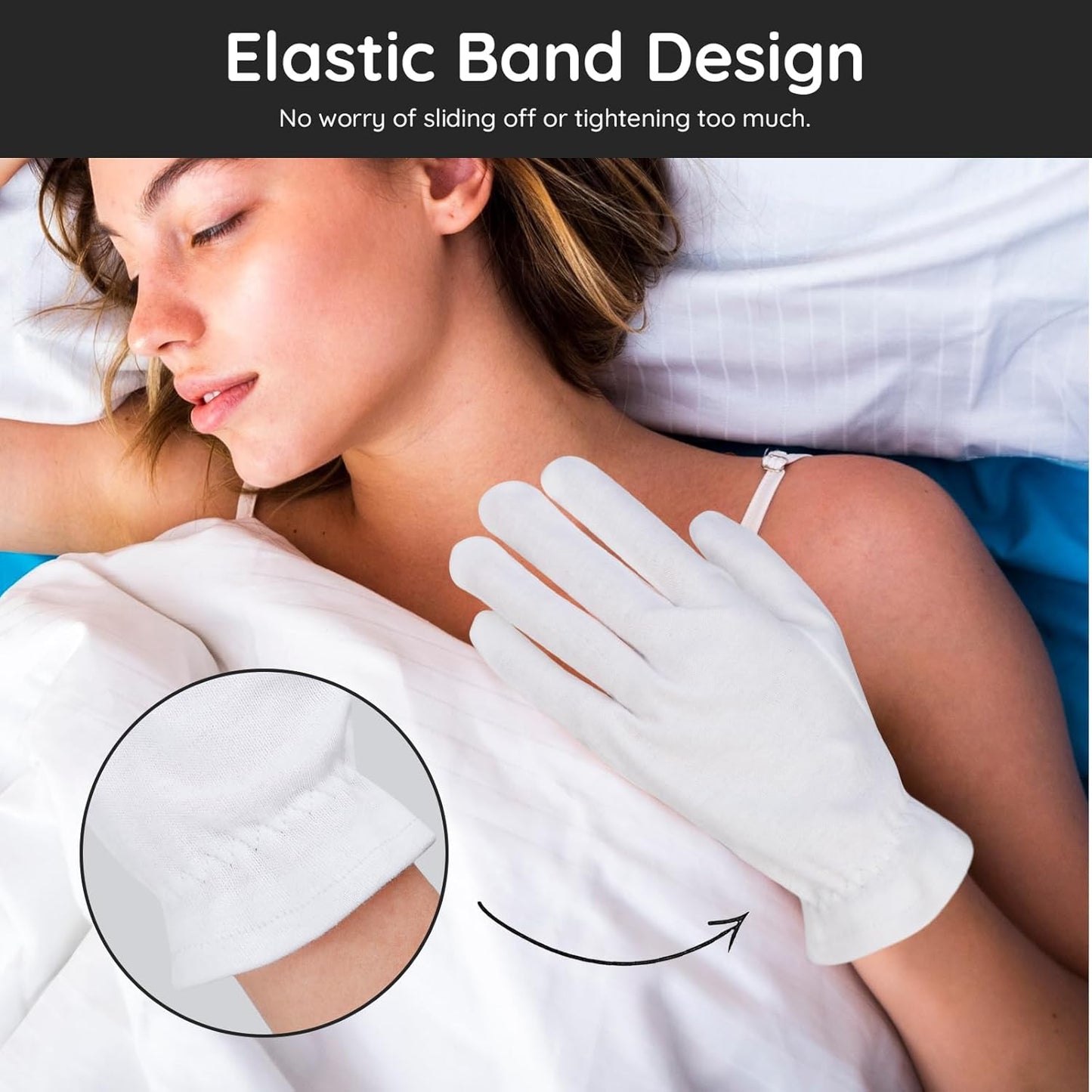 Segbeauty 24 Counts Moisturizing Gloves Overnight with Elastic Band, White Cotton Gloves for Dry Hand, 12 Pairs Thick Sleeping Gloves for Cracked Hands, Cotton Work Gloves for Men and Women Large