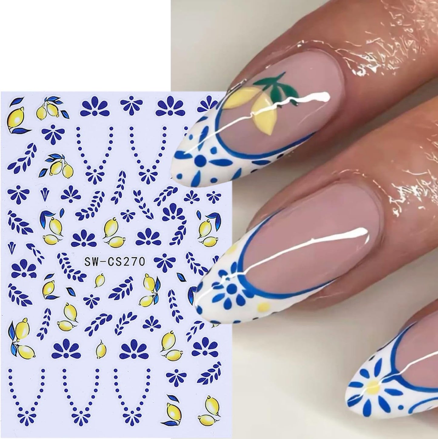 6 Sheets Autumn Fruit Nail Decals for Nail Art 3D Self-Adhesive Orange Lemon Nail Art Stickers Bohemian Style French Tip Nail Stickers Fall Flower Nail Supplies for Women Acrylic Nails Decoration