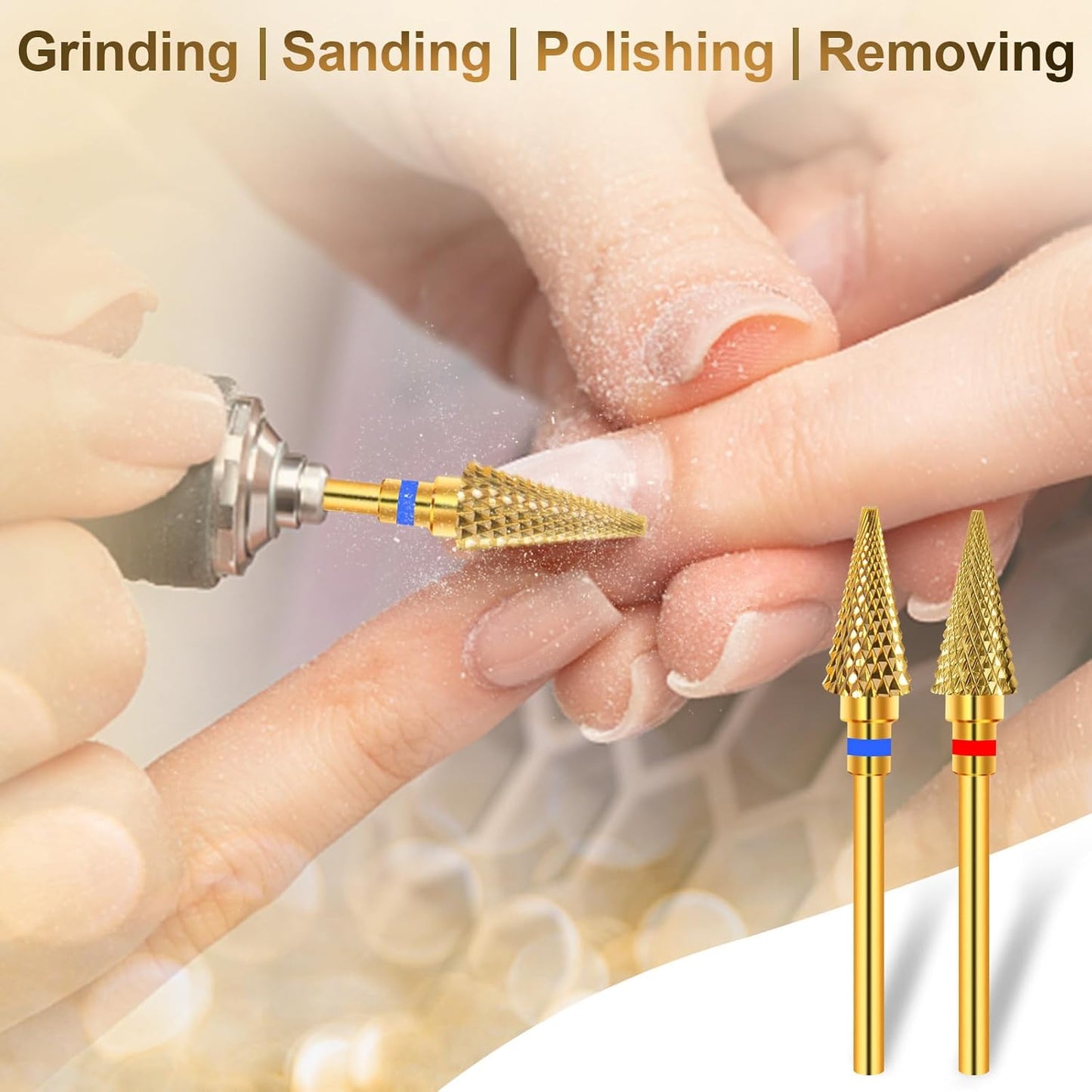 Diesisa 2 Pack Nail Drill Bits for Acrylic Nails, 3/32" Shank Drill Bits for Nails Professional Electric Nail Drill Bits for Home Salon/Fine+Medium Nail Bits - Nib-Gold