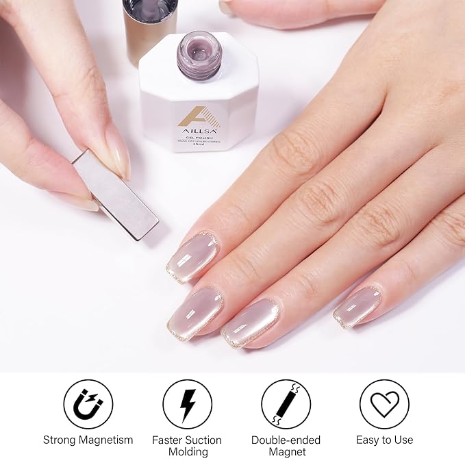 AILLSA Glass Cat Eye Gel Nail Polish, 15ml Light Purple Glitter Jelly Sheer Gel Polish, Translucent Magnetic Shimmer Sparkle Nail Art U V Salon 0.5 OZ GF40