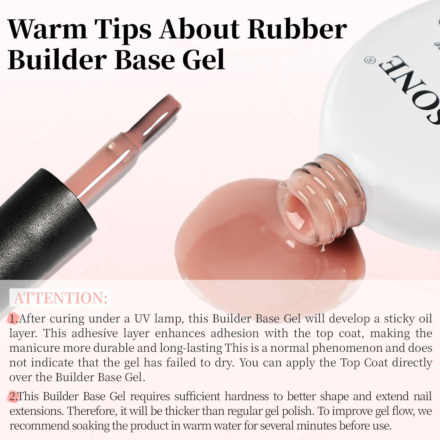 JODSONE Rubber Base Builder Gel for Nails,16.5ML 3-in-1 Nude Pink Rubber Base Gel Polish,Base Color & Builder Gel for Nails in One,for Nail Thickening Solution Strengthen,Apex Building,Enhance