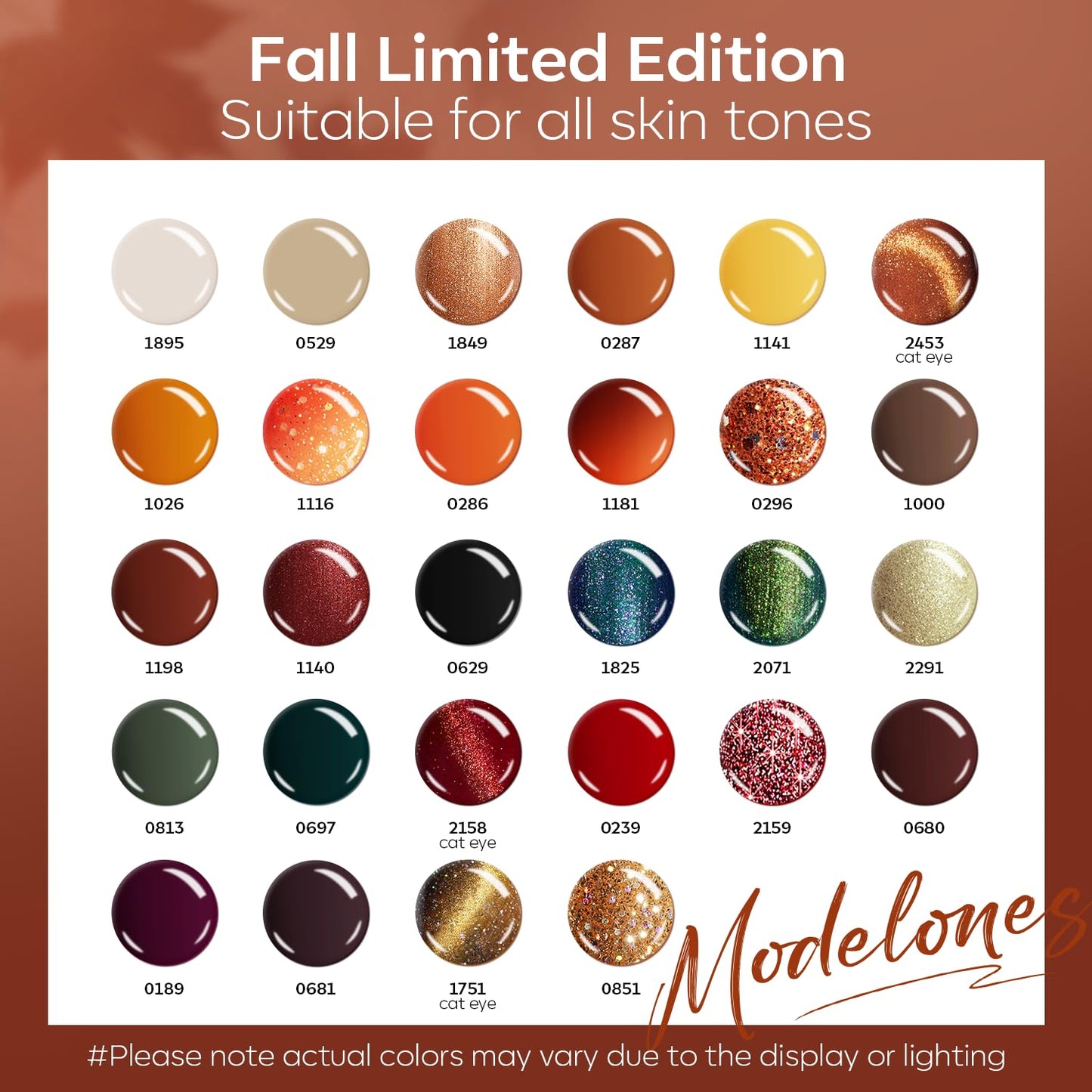 modelones 32 PCS Fall Gel Nail Polish Set, 28 Colors Gel Polish with No Wipe Base Coat, Glitter & Glossy & Matte Top Coat Yellow Orange Brown Nude Glitter Soak Off LED Nail Art Kit Salon at Home