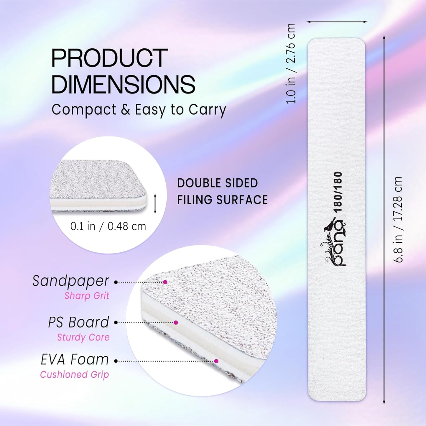 10PCS Jumbo Size PANA Professional Double Sided Nail Files - Zebra, 180/180 Grit - Emery Board Nail Buffering File Manicure Pedicure Nail Polisher Washable