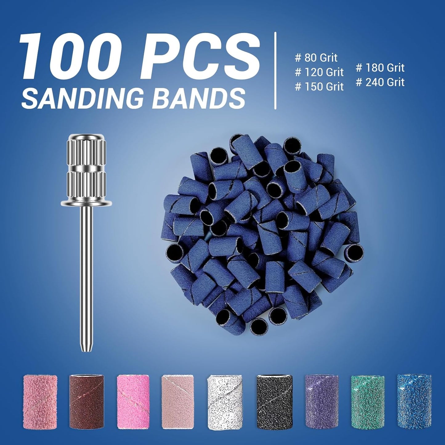 MelodySusie 100 Pcs Nail Drill Bits Sanding Bands for Nail Drill 180 Fine Grit Nail File Sanding Bands for Acrylic Nails Gel Manicures and Pedicure