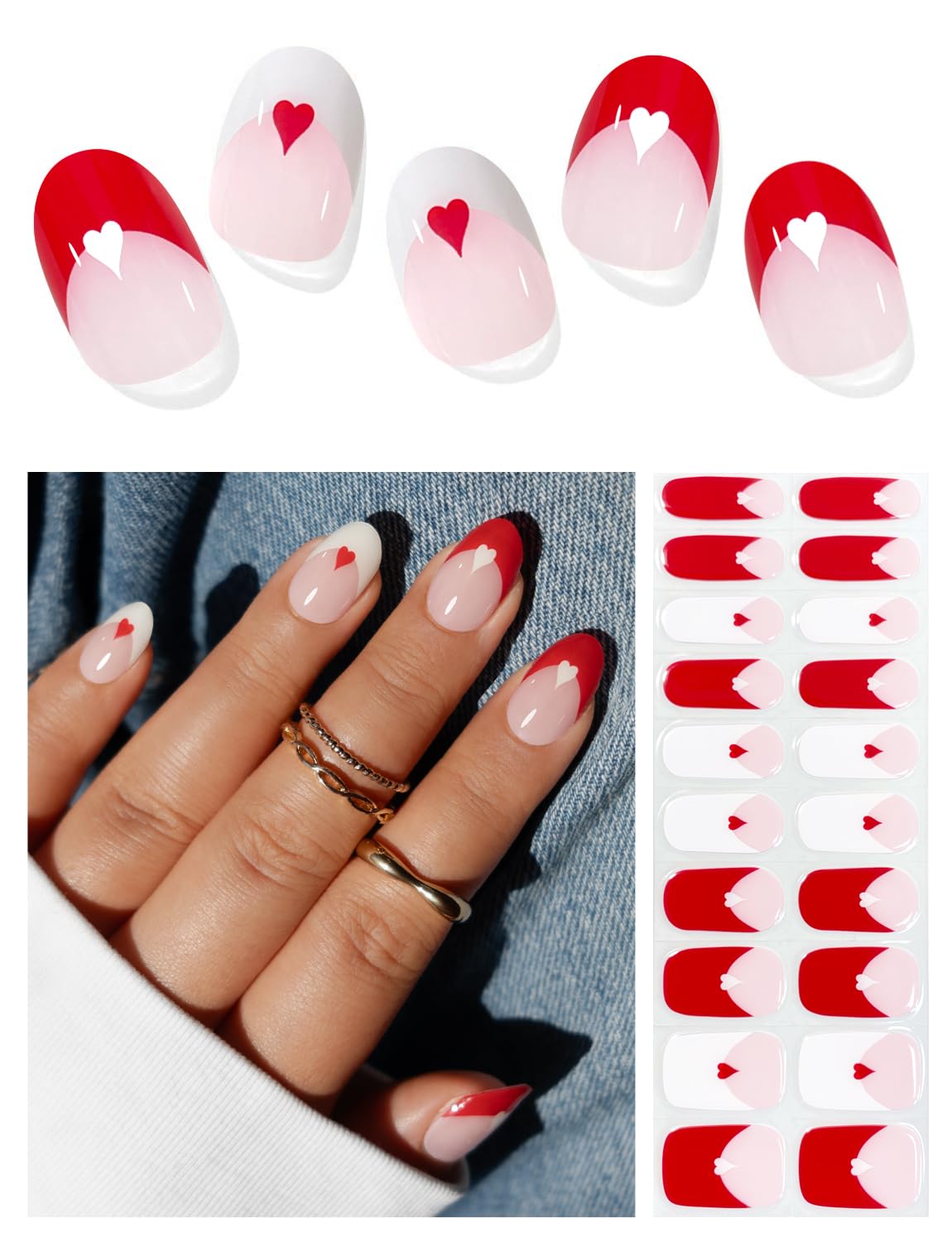 Semi Cured Gel Nail Strips (French Love Red & White)
