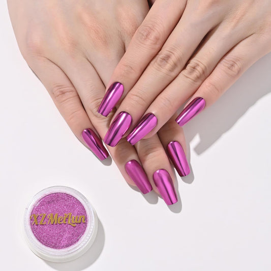 Purple Red Magic Mirror Chrome Nail Powder, Big-Capacity 1.5g Metallic Dust Holographic Effect Powder Pigment Glitter Manicure Kit, Nail Art, Can Mixed with Builder Gel Nail Polish for Use