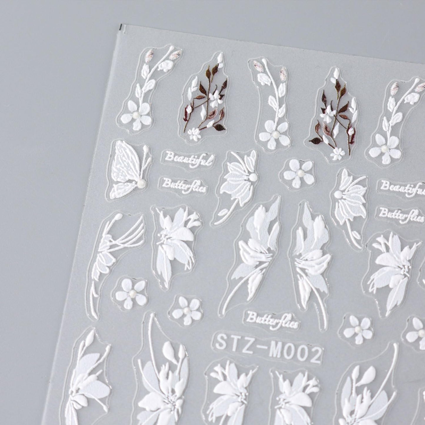 2Pcs Flower Nail Stickers for Nails Art White Magnolia Flowers Nail Art Stickers Decals Summer Butterfly Self-Adhesive Design Nail Supplies for Women Manicure Accessories