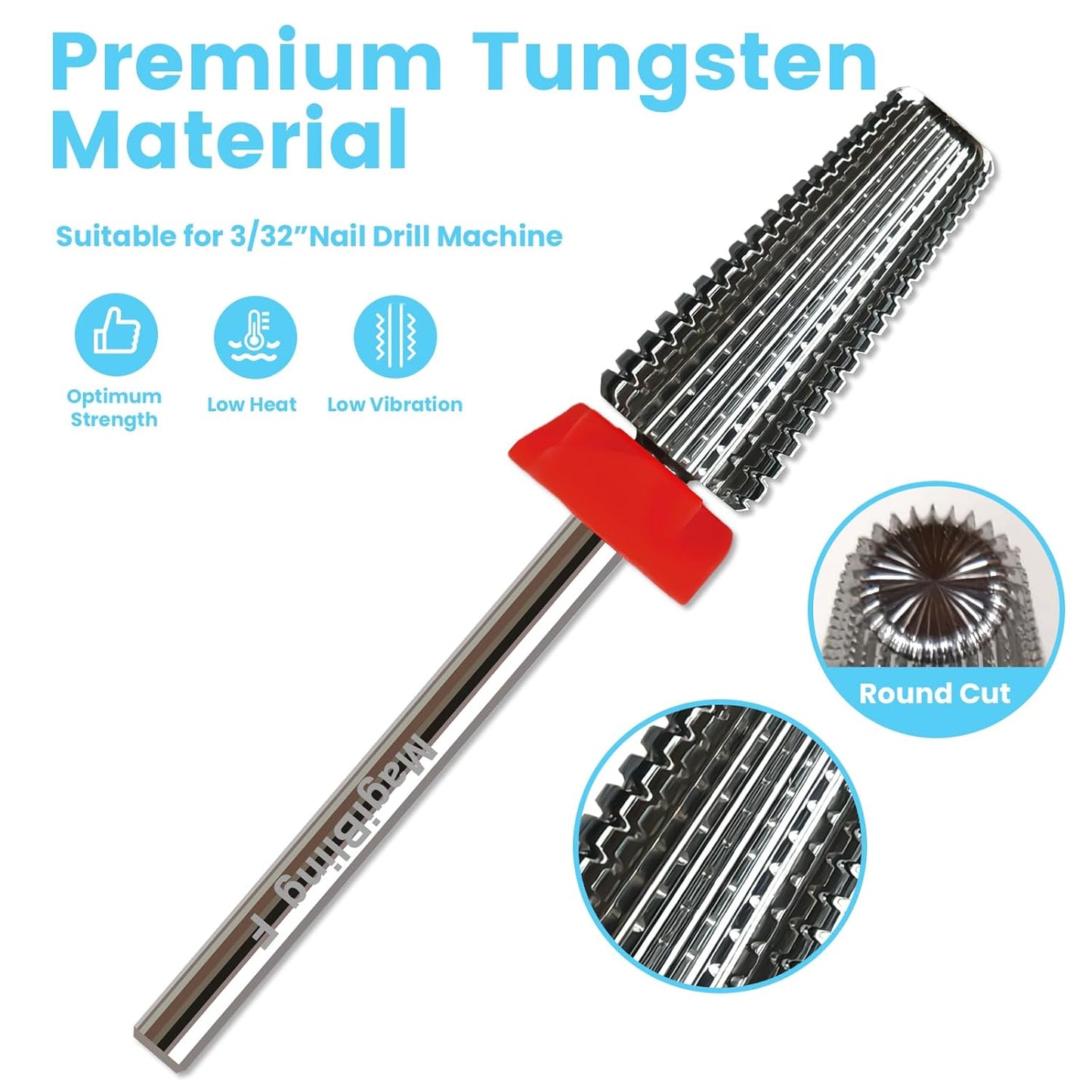 5 in 1 Nail Drill Bits, Straight Cut 3/32'' Professional Tungsten Carbide Bits, Two-way Rotation Easy for Left Hand, Hard Soft Gel Removal Fast Manicure Polishing, Fine
