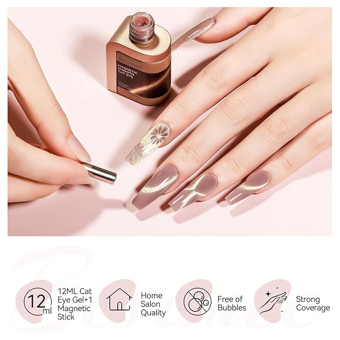 Cat Eye Nail Polish, Magnetic Gel Polish Dusty Pink Glitter Holographic Nail Polish With Magnet Shimmer Cateye Effect, UV Velvet Gel Nail Art Manicure Salon DIY Home, 12ML
