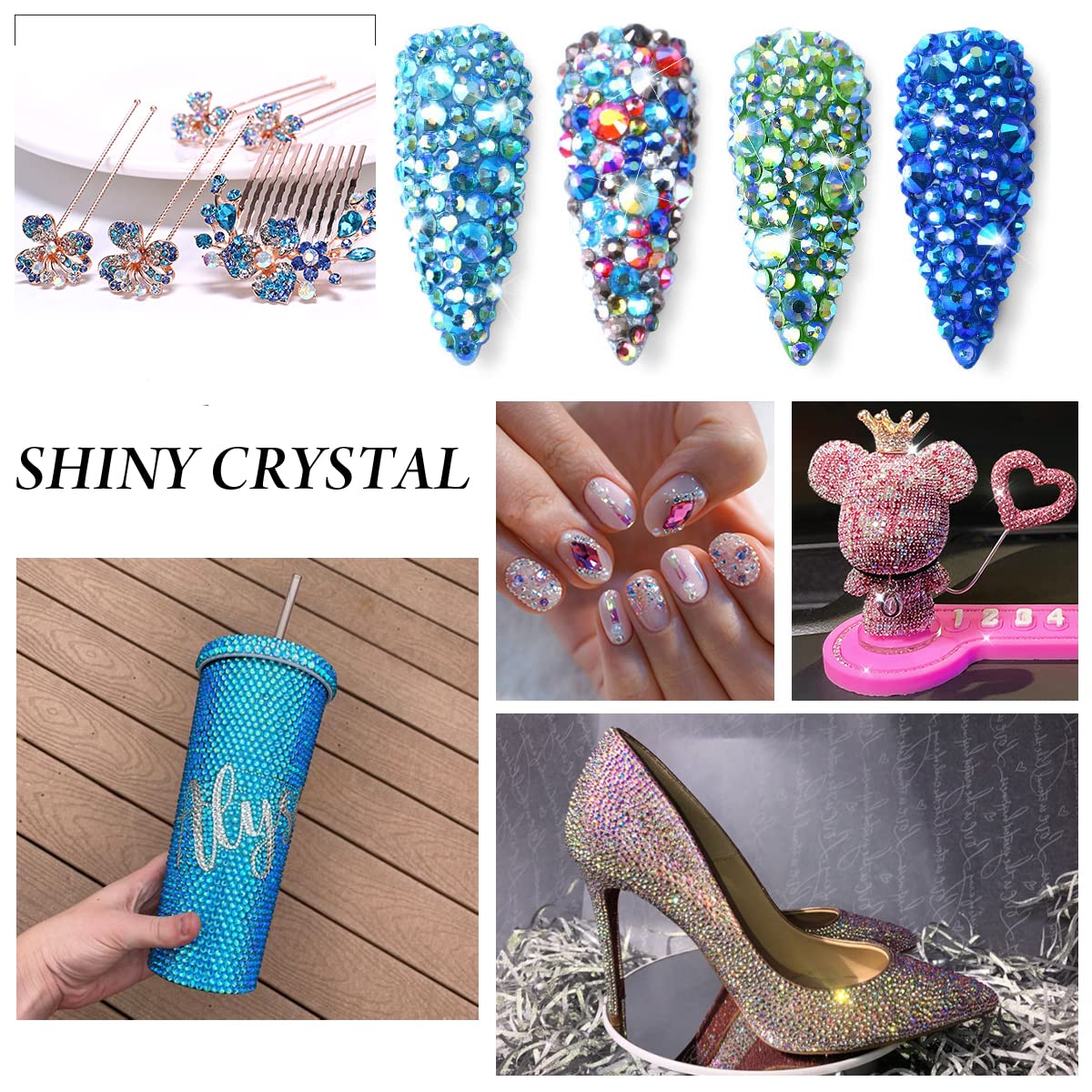 Rhinestones Crystals Rhinestones for Crafts Nail Rhinestones Glass Flatback Nail Gems and Rhinestones for Nails Art Makeup Bags Shoes Decoration DIY(SS10,1440pcs,Sapphire AB)