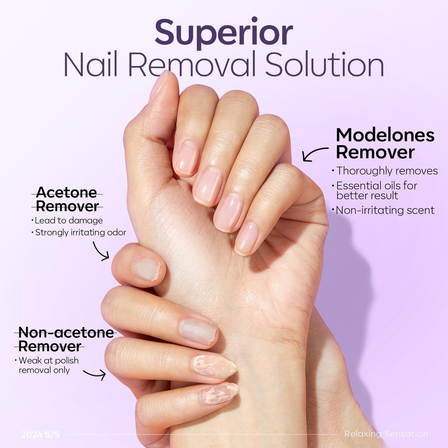 Modelones Acetone Nail Polish Remover, Gel Polish Remover with Jojoba Oil Gentle Professional Soak Off Removal for Press On Nails Glue Acrylic Dip Powder Nail Care Gift for Women 8 Fl Oz, Lavender