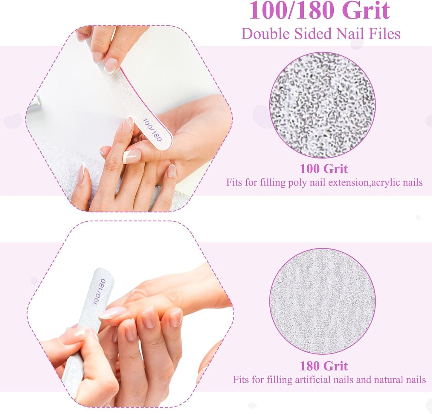 125 Pcs Nail Files 100/180 Grit Double Sided Emery Boards Professional Reusable Nail Buffers for Natural Nails and Acrylic Nails Home and Salon Use