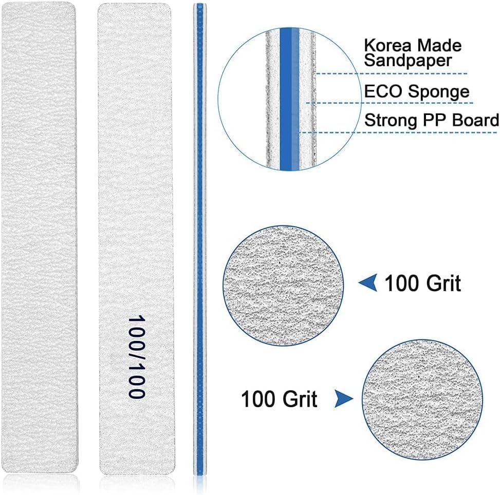 100 Pcs Professional Nail File - 100/100 Grit Nail Files, Acrylic Nail Files for Natural Nails, Nail Files and Buffers, Strong Nail File for Acrylic Nails, for Home and Salon Use