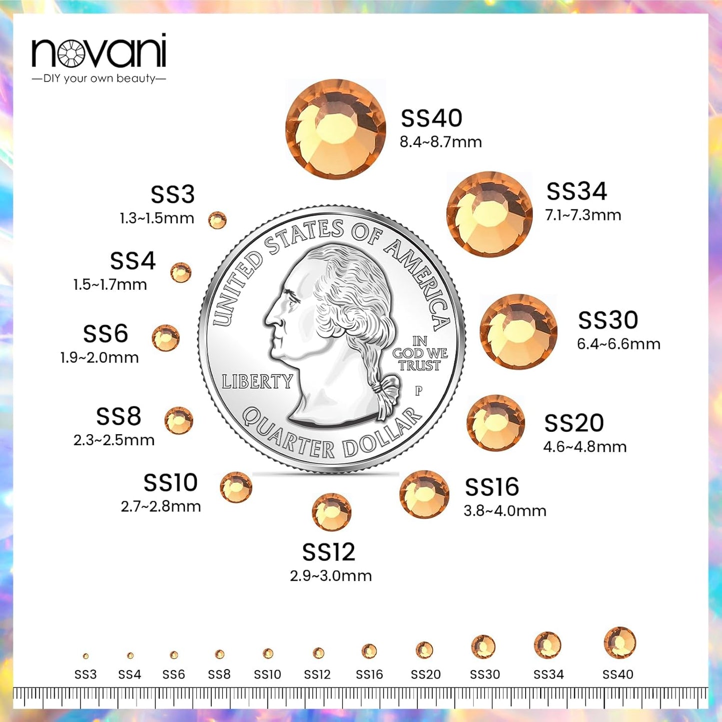 Novani Brown Rhinestones Flatback Rhinestones Glass Gems Stones Jewels Round Gemstones Non-Hotfix Crystal for Crafts,SS30,288 Pieces,Topaz