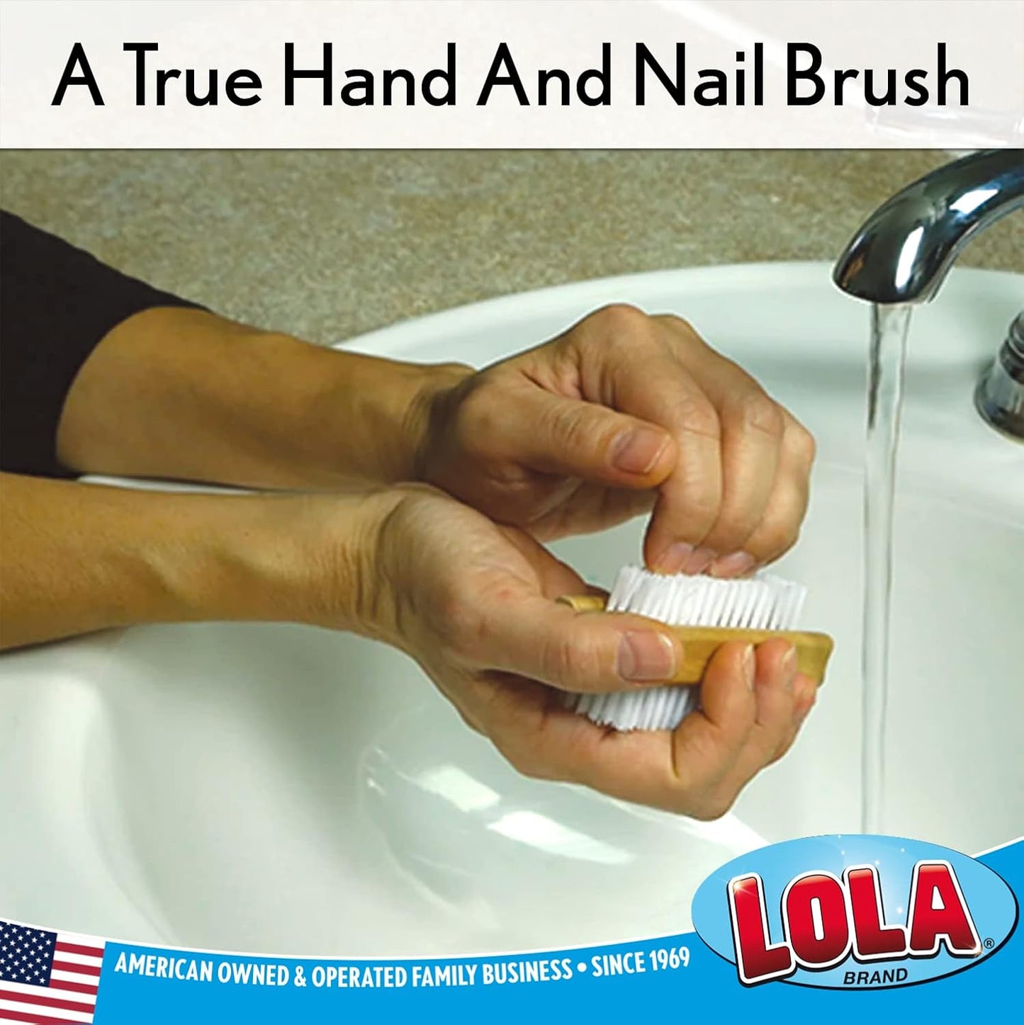 LOLA Classic Hand & Nail Wood Brush, 12 Pack, Heavy Duty 2 Sided Soft & Stiff Bristles, Cleans Hands, Fingernails, Feet & Toenails