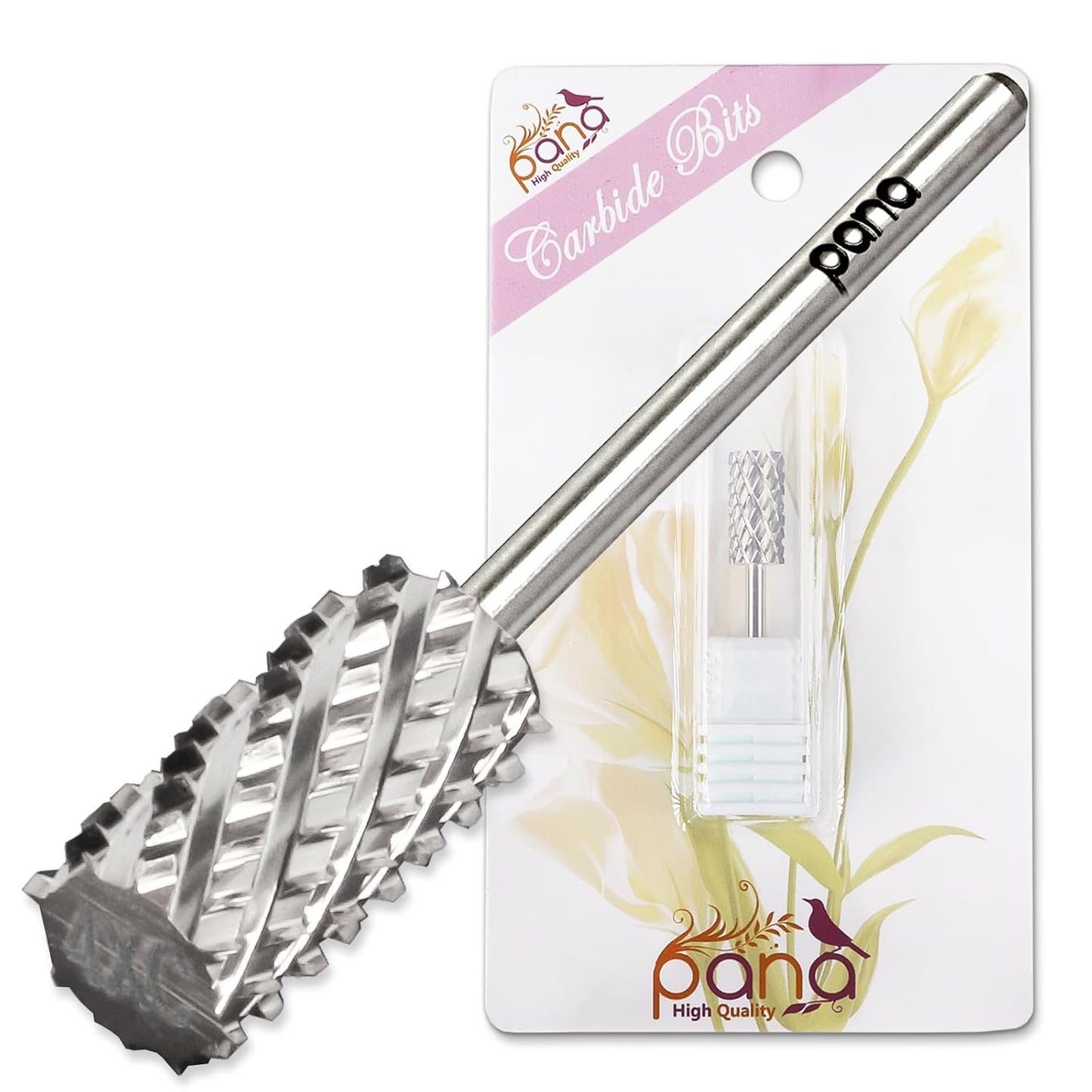 PANA Flat Top Large Barrel 3/32" Shank Size - (Silver, 4X Coarse Grit) - Fast remove Acrylic or Hard Gel Nail Drill Bit for Manicure Pedicure Salon Professional or Beginner