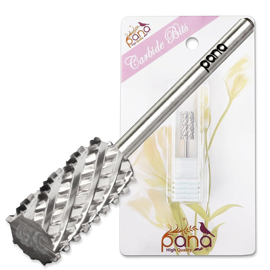PANA Flat Top Large Barrel 3/32" Shank Size - (Silver, 4X Coarse Grit) - Fast remove Acrylic or Hard Gel Nail Drill Bit for Manicure Pedicure Salon Professional or Beginner
