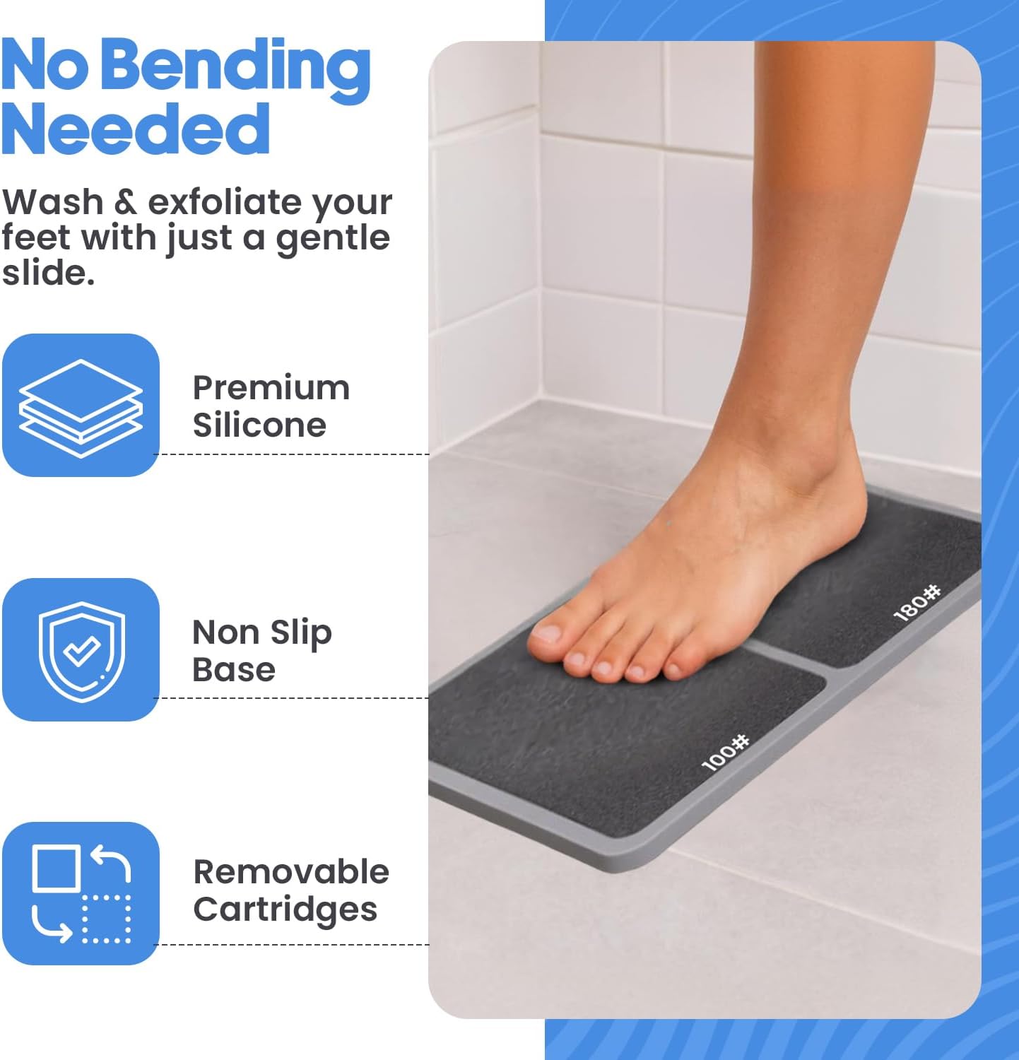 Premium Pumice Mat for Feet with 100 & 180 Grit Stones, Callus Remover and Exfoliator for Smooth Heels and Toes, Gentle Durable Foot Care Tool for at-Home Pedicure and Spa Softness