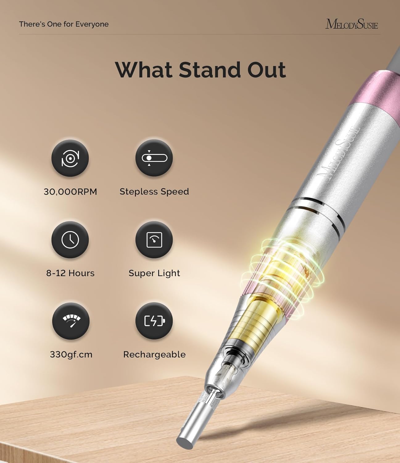 MelodySusie 2 in 1 Professional Nail Drill, 30000 RPM SC330G Electric Nail File with Kickstand for Gel Nails Polishing Removing, Portable Cordless Nail Efile for Manicure Pedicure at Home & Salon,Rose