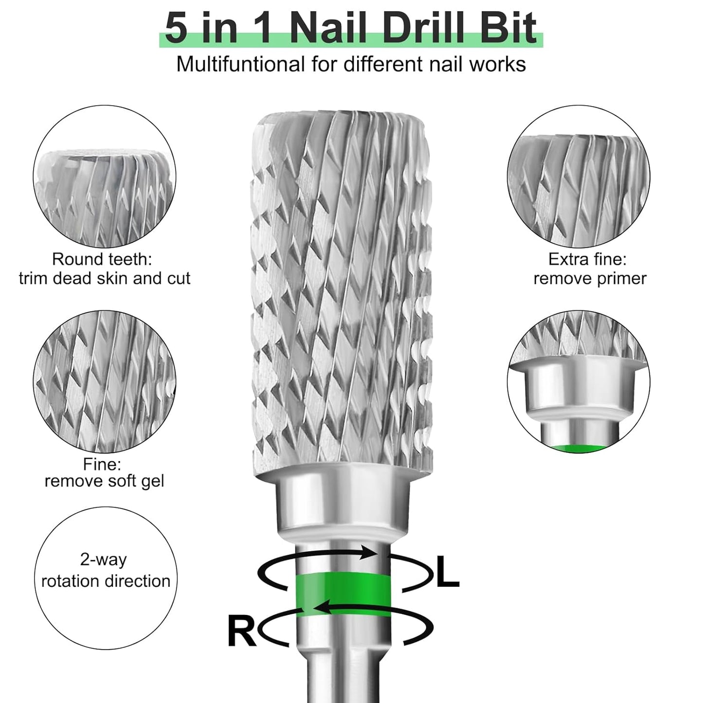 Professional Electric Nail Drill Bits 3/32" Carbide Bit Cuticle Drill Bits Nail Files for Fast remove Acrylic or Hard Gel Nail Drill Bit for Manicure Pedicure(Silver, Coarse Grit)