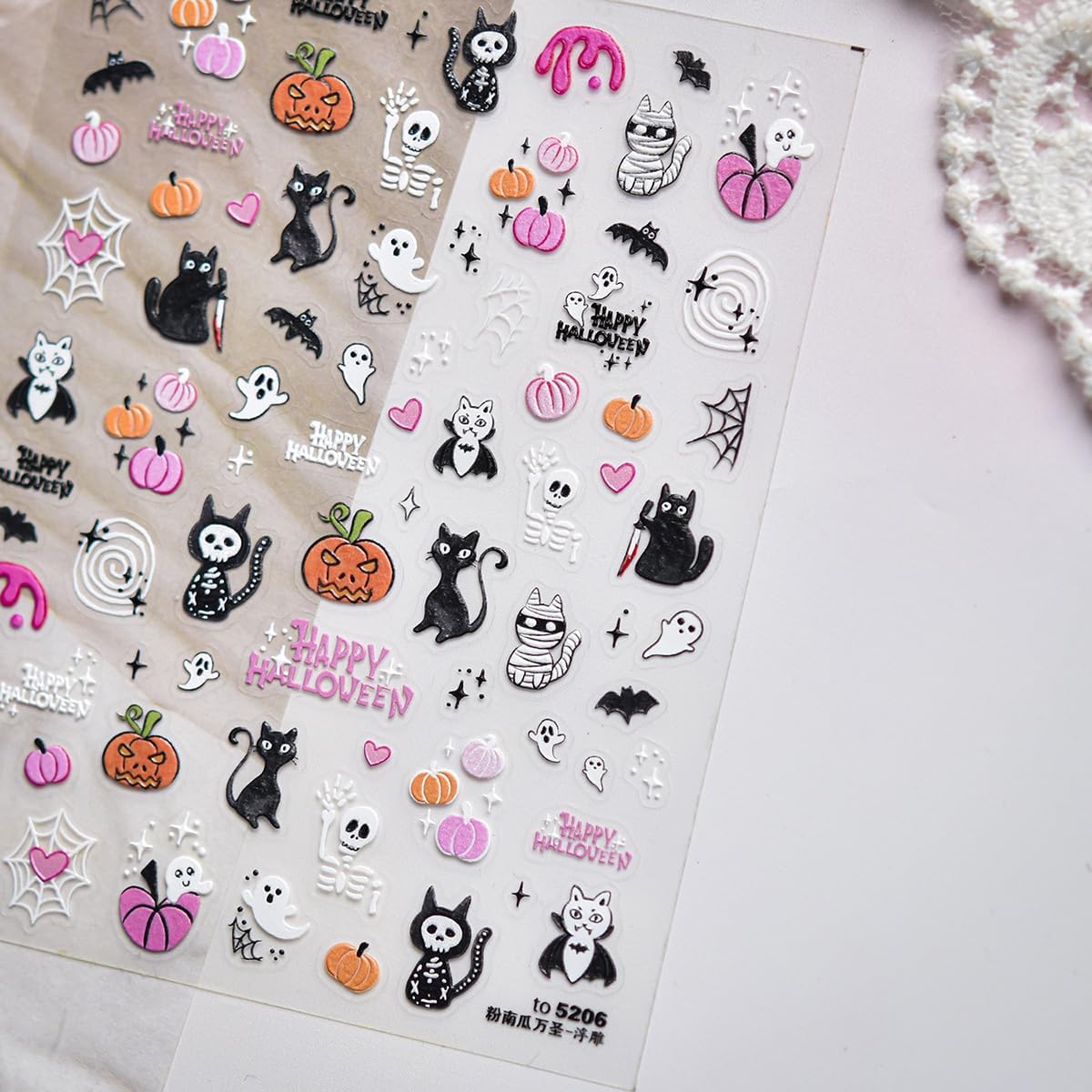 5D Embossed Goth Nail Art Stickers for Nail Art Self-Adhesive Halloween Ghost Nail Stickers Spider Web Pumpkin Bloody Cat Designs Nail Art Supplies Horror Nail Decals for Women Acrylic Manicure Salon