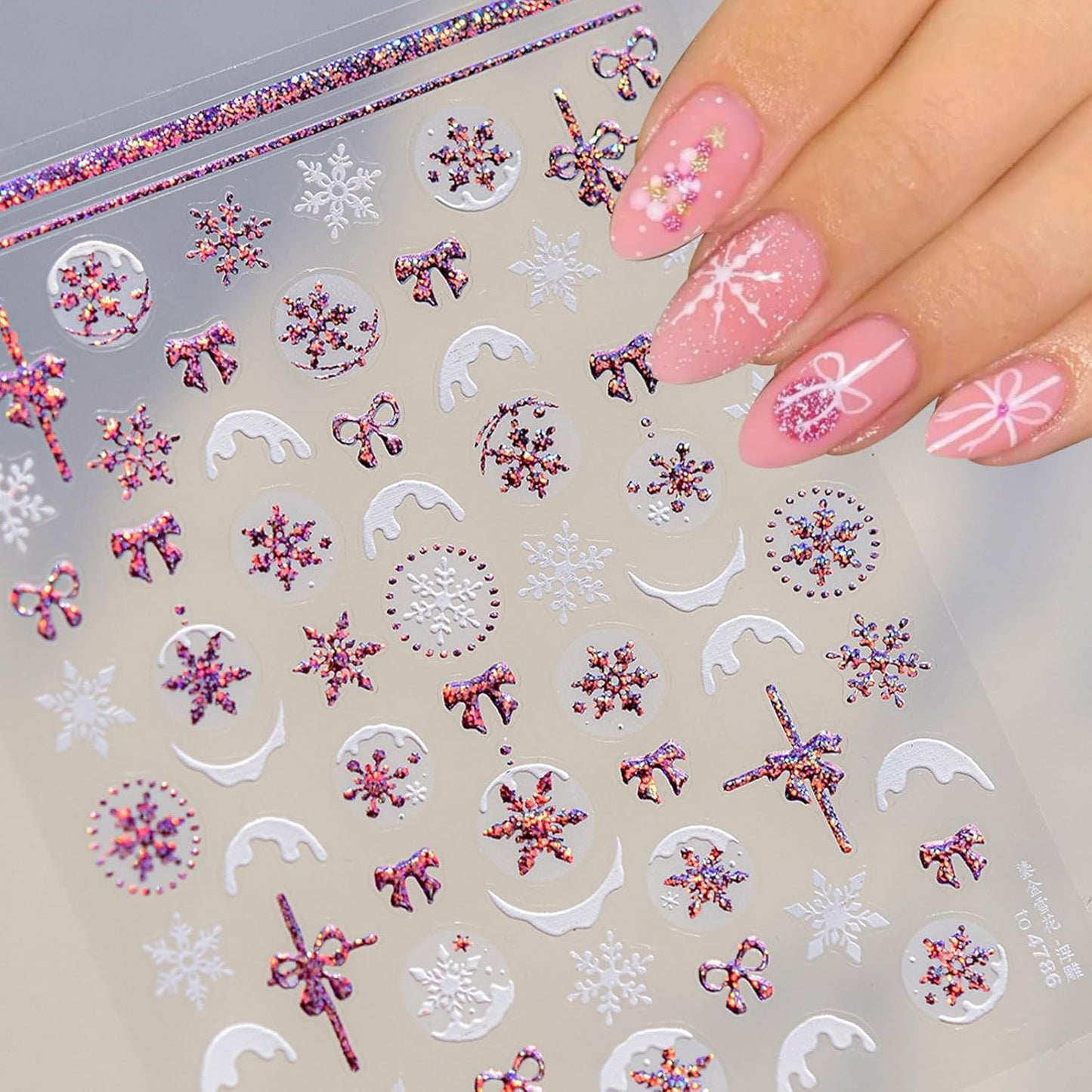 JMEOWIO 3D Embossed Christmas Glitter Snowflake Nail Art Stickers Decals Self-Adhesive 5D Nail Supplies Nail Art Design Decoration Accessories 1 Sheets